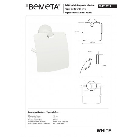 Bemeta WHITE Uchwyt na papier toaletowy z klapką 104112014