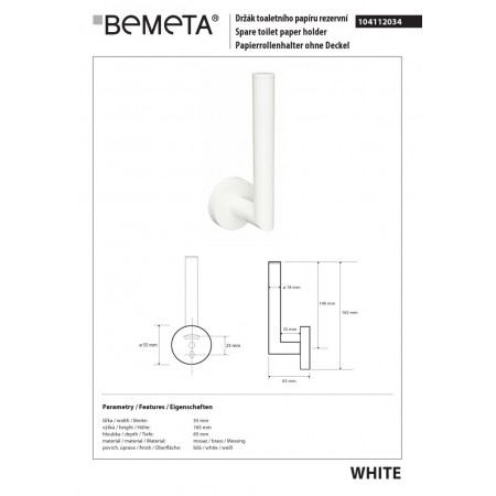 Bemeta WHITE biały uchwyt na zapas papieru toaletowego 104112034