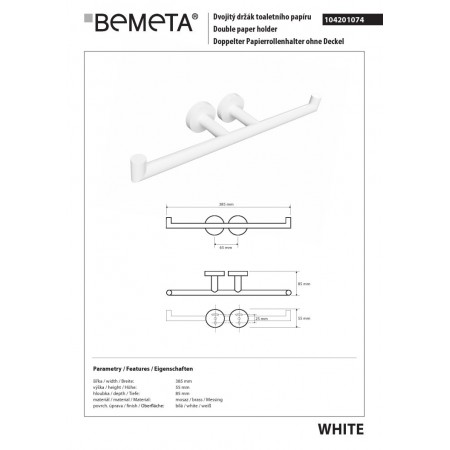 Bemeta WHITE Podwójny uchwyt na papier toaletowy 104201074