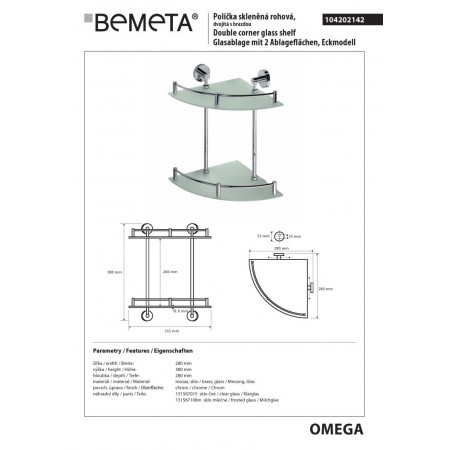 Bemeta OMEGA Podwójna szklana półka narożna 104202142