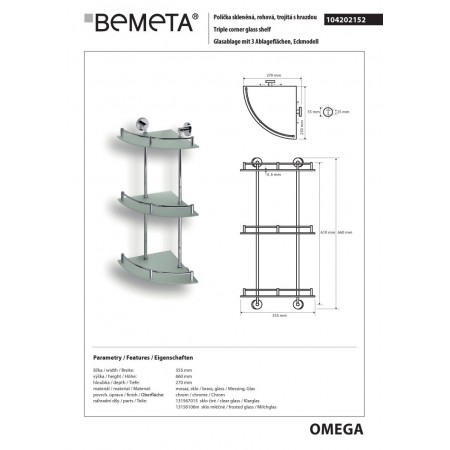 Bemeta OMEGA Półka narożna ze szkła potrójnego 104202152$K