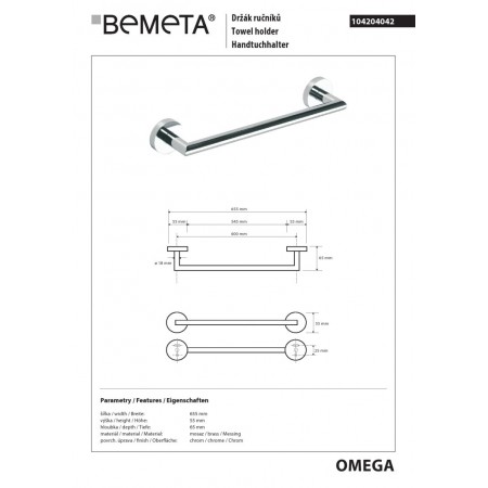 Bemeta OMEGA Wieszak na ręcznik 600 mm 104204042$K