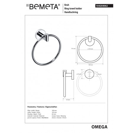 Bemeta OMEGA Wieszak na ręcznik koło 104204062