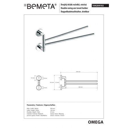 Bemeta OMEGA Podwójny obrotowy wieszak na ręczniki 104204102