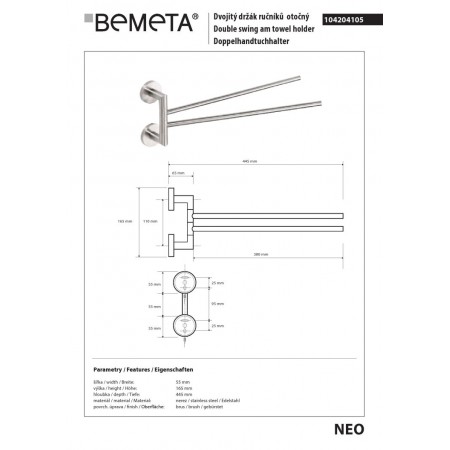 Bemeta NEO Podwójny obrotowy wieszak na ręczniki 104204105