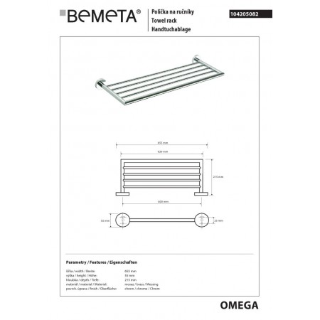 Bemeta OMEGA Wieszak na ręczniki 104205082$K