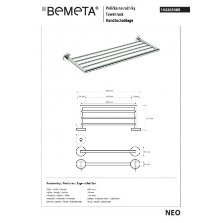 Bemeta NEO Wieszak na ręczniki 600 mm 104205085$K