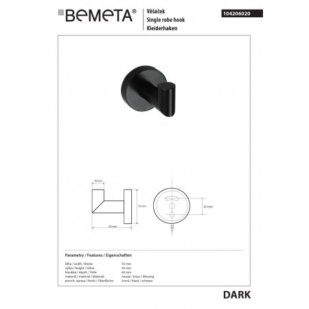 Bemeta DARK Wieszak pojedynczy 104206020