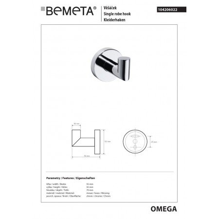 Bemeta OMEGA Wieszak pojedynczy 104206022