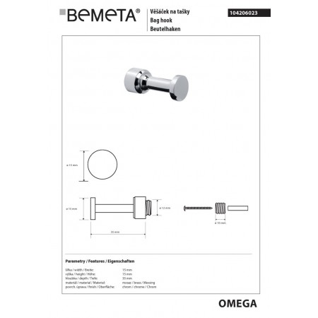 Bemeta OMEGA Wieszak 35 mm 104206023