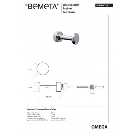 Bemeta OMEGA Wieszak 50 mm 104206024