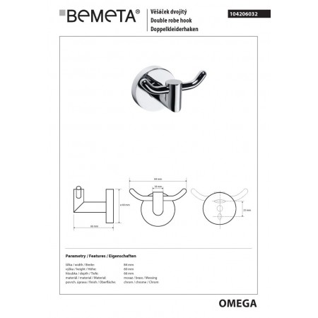 Bemeta OMEGA Wieszak podwójny 104206032