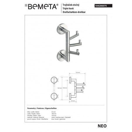 Bemeta NEO Potrójny hak obrotowy 104206075