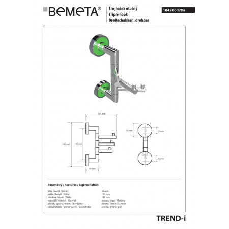 Bemeta TREND-I Potrójny hak obrotowy zielony 104206078a