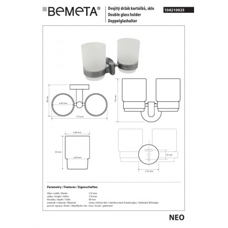 Bemeta NEO podwójny uchwyt wiszący z kubkami 104210025