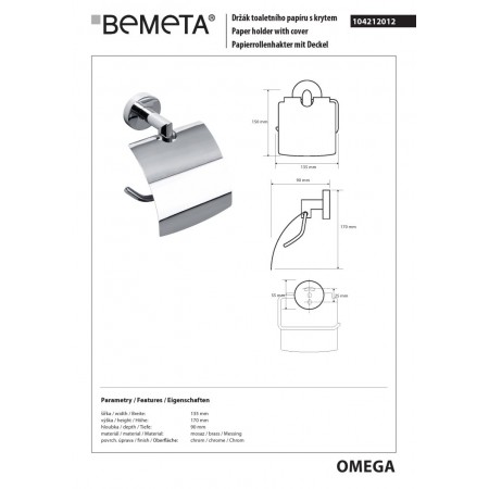 Bemeta OMEGA uchwyt na papier toaletowy z klapką 104212012