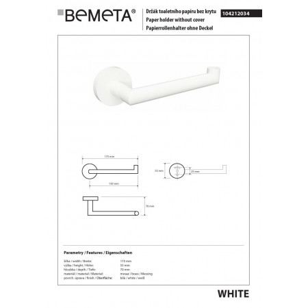 Bemeta WHITE Biały uchwyt na papier toaletowy prawy 104212034