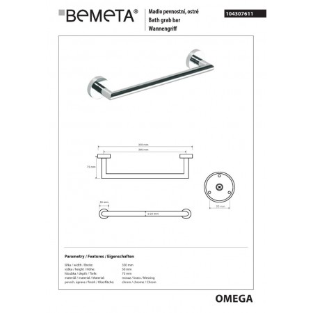 Bemeta OMEGA Poręcz prosta 300 mm 104307611