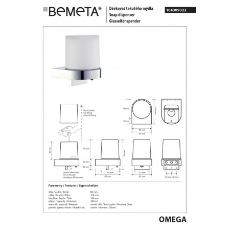 Bemeta OMEGA Dozownik mydła szklany 104309322