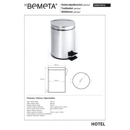 Bemeta Kosz na śmieci 5L stal nierdzewna połysk 104315012