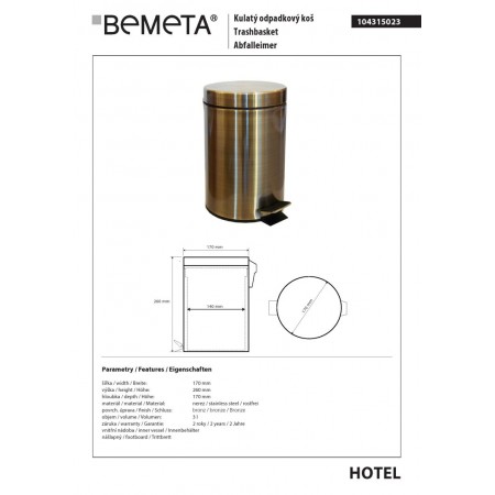 Bemeta RETRO Bronze Kosz na śmieci 3L 104315023