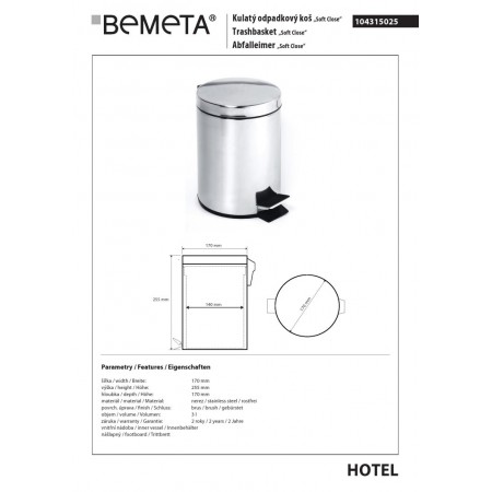 Bemeta Kosz na śmieci 3L stal nierdzewna mat 104315025