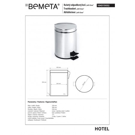 Bemeta Kosz na śmieci 12L stal nierdzewna połysk 104315032