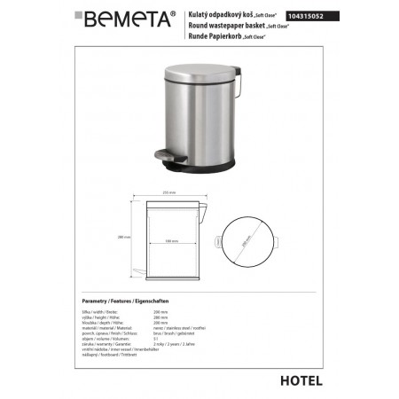 Bemeta Kosz na śmieci 5L stal nierdzewna mat 104315052