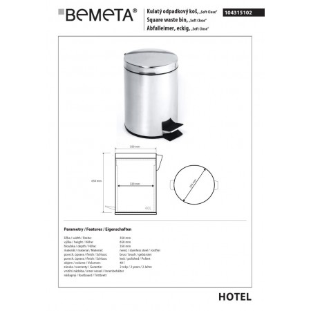 Bemeta Kosz na śmieci 40L stal nierdzewna połysk 104315102$K