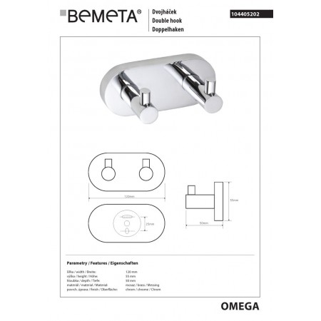 Bemeta OMEGA Wieszak podwójny 104405202