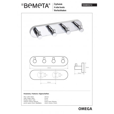 Bemeta OMEGA Wieszak poczwórny 104405212