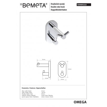 Bemeta OMEGA Podwójny hak wysoki 104405222