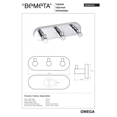 Bemeta OMEGA Wieszak potrójny 104405232