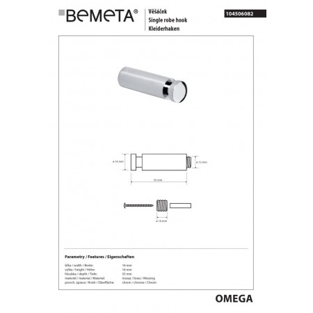 Bemeta OMEGA Wieszak 55 mm 104506082