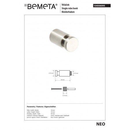 Bemeta NEO Wieszak 30 mm 104506095