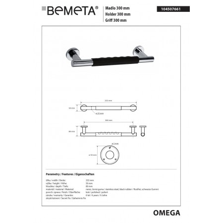 Bemeta OMEGA Uchwyt 300 mm czarna guma 104507661