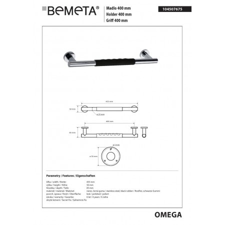 Bemeta OMEGA Uchwyt 400 mm czarna guma 104507675