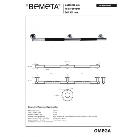 Bemeta OMEGA Uchwyt 800 mm czarna guma 104507691$K