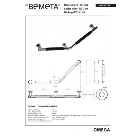 Bemeta OMEGA Uchwyt 135° - prawy czarna guma 104507701$K