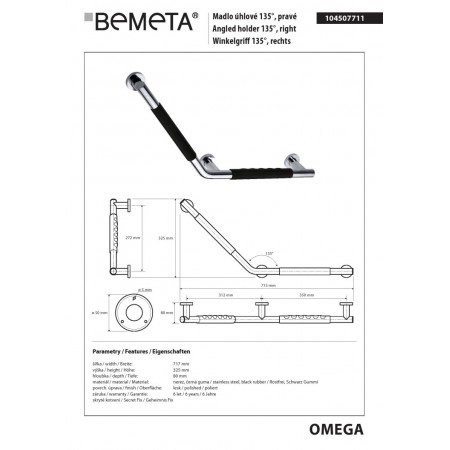 Bemeta OMEGA 135°uchwyt - prawy czarna guma 104507711$K