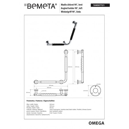 Bemeta OMEGA Uchwyt 90 ° - prawa czarna guma 104507721$K