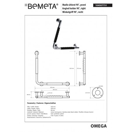 Bemeta OMEGA Uchwyt 90° - lewy czarna guma 104507731$K