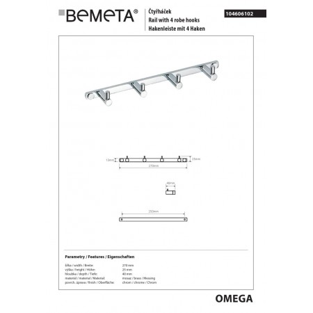 Bemeta OMEGA Wieszak poczwórny 104606102