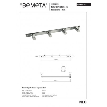 Bemeta NEO Wieszak poczwórny 104606105