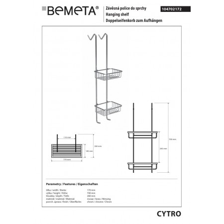 Bemeta CYTRO koszyk prysznicowy podwójny 104702172$K