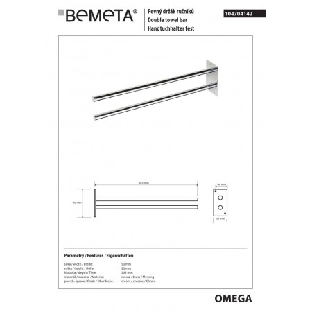 Bemeta OMEGA podwójny wieszak na ręczniki 104704142