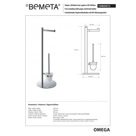 Bemeta OMEGA wolnostojąca szczotka wc z uchwytem na papier 104836012$K