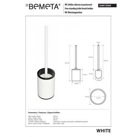 Bemeta WHITE wolnostojąca szczotka wc 104913094