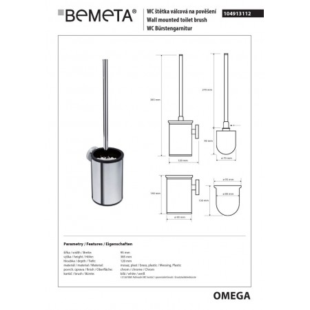 Bemeta OMEGA wisząca szczotka wc białe włosie 104913112