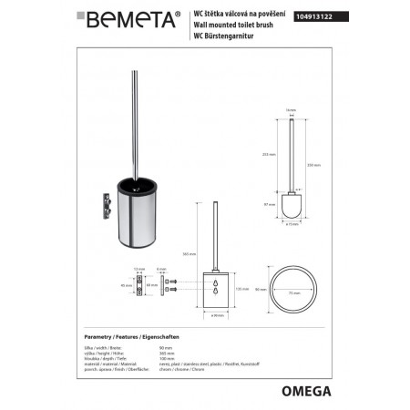 Bemeta OMEGA wisząca szczotka wc chrom 104913122